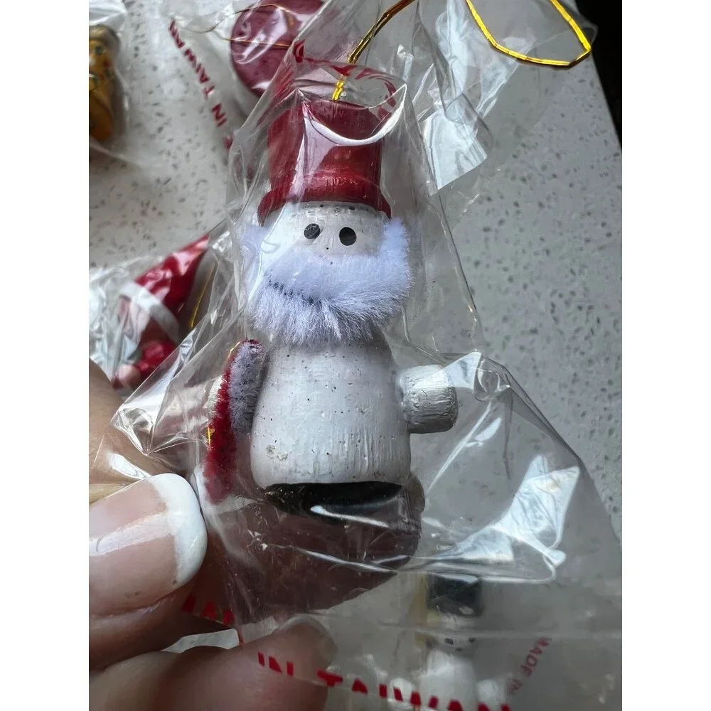 20 Vintage Wooden Christmas Trees Ornaments Taiwan Original Wrapping Santa